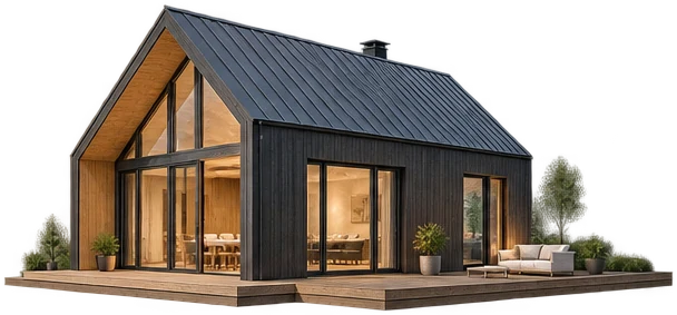 Illustrative render: Black-clad houses